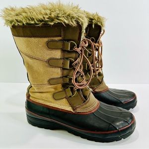 🎀 KHOMBU WOMENS SHERPA STYLE WINTER SNOW BOOTS SIZE 9 GREAT COND LOTS OF LIFE